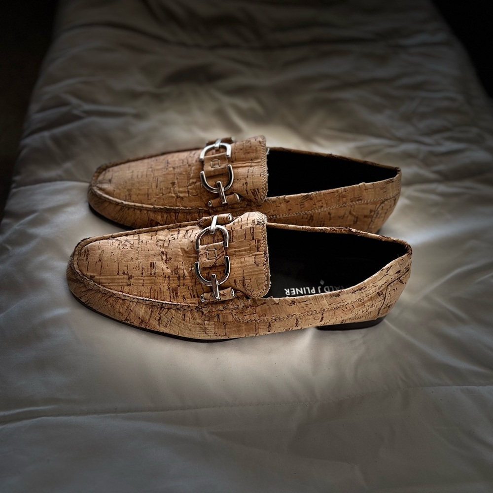 Donald J. Pliner Cork Textured Loafers with Metallic Detail